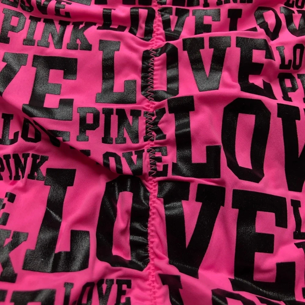 PINK Victoria’s Secret Love Pink Print Ruched Rhinestone Bikini Bottom - Picture 11 of 16